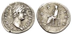 ROMAN IMPERIAL COINS HADRIAN.(117-138).Rome.Denarius. Obv : HADRIANVS AVGVSTVS P P. Laureate bust right, slight drapery on far shoulder. Rev : COS III. Pudicitia, veiled, seated left. RIC 343c. Condit