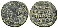 BYZANTINE COINS CONSTANTINE VII PORPHYROGENITUS and ZOE.(913-959).Constantinople.Follis. Obv : COnStAnt' CE ZOH b. Crowned busts of Constantine, wearing loros, and Zoe, draped, holding patriarchal cro