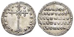BYZANTINE COINS CONSTANTINE VII PORPHYROGENITUS with ROMANUS I.(913-959).Constantinople.Miliaresion. Obv : IҺSЧS XRISTЧS ҺICA. Cross crosslet set upon three steps, with saltire cross at center; pellet
