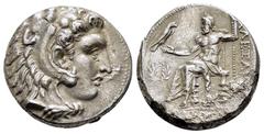 GREEK COINS KINGS of PAEONIA. Audoleon (Circa 315-286 BC).Astibos or Damastion. Tetradrachm. Obv : Head of Herakles right, wearing lion skin. Rev : AΛΕΞΑΝΔΡΟΥ. Zeus seated left on throne, holding eagl