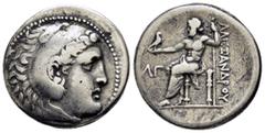 GREEK COINS PAMPHYLIA. Perga.(Ca. 221-188 BC).Tetradrachm. Obv : Head of Heracles right, wearing lion skin headdress, paws tied before neck. Rev : AΛEΞANΔPOY. Zeus seated left on backless throne, righ