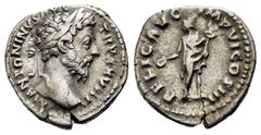 ROMAN IMPERIAL COINS MARCUS AURELIUS.(161-180).Rome.Denarius. Obv : M ANTONINVS AVG TR P XXVIII. Laureate bust right. Rev : FELIC AVG IMP VI COS III. Felicitas, draped, standing front, head left, hold