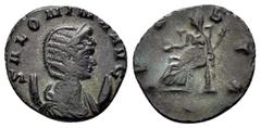 ROMAN IMPERIAL COINS SALONINA.(Augusta, 254-268).Rome.Antoninianus. Obv : SALONINA AVG. Diademed and draped bust right, set on crescent. Rev : VESTA / Q. Vesta seated left, holding patera and sceptre.