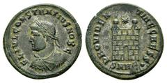 ROMAN IMPERIAL COINS CONSTANTINE II.(Caesar, 316-337).Heraclea.Follis. Obv : CONSTANTINVS IVN NOB C. Laureate, draped and cuirassed bust right. Rev : PROVIDENTIAE CAESS / • / SMHЄ. Campgate with two t