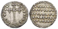 BYZANTINE COINS CONSTANTINE VII PORPHYROGENITUS with ROMANUS I.(913-959).Constantinople.Miliaresion. Obv : IҺSЧS XRISTЧS ҺICA. Cross crosslet set upon three steps, with saltire cross at center; pellet