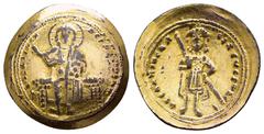 BYZANTINE COINS ISAAC I COMNENUS (1057-1059).Constantinople.Fourrée. Obv : + IҺS XIS RЄX RЄGNANTIҺM. Christ Pantokrator seated facing on throne. Rev : + ICAAKIOC BACIΛЄЧC PωM. Isaac standing facing, h