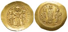 BYZANTINE COINS ROMANUS IV DIOGENES with EUDOCIA, MICHAEL VII, CONSTANTIUS and ANDRONICUS (1068-1071). GOLD Histamenon Nomisma. Constantinople. Obv : KωN MX ANΔ. Michael standing facing, holding labar