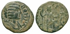 Roman Provincial Coins PISIDIA.Antiochia.Julia Domna.193-217 AD.AE Bronze Obverse : IVLIA DOMNA ; draped bust of Julia Domna to right Reverse : ANTIOCH MENSIS COL; Men standing facing, head to right a