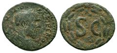 Roman Provincial Coins Antioch.Macrinus.217-218 AD.AE Bronze Obverse : AVT K M O CЄ MAKPINOC; laureate and cuirassed bust of Macrinus right Reverse : Large SC, Δ above, Є below; all within laurel wrea
