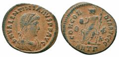 Roman Imperial Coins VALENTINIAN II.375-392 AD.Antioch Mint.AE Bronze Obverse : D N VALENTINIANVS P F AVG; pearl diademed, draped and cuirassed bust right Reverse : CONCORDIA AVGGG; Roma, helmeted, se