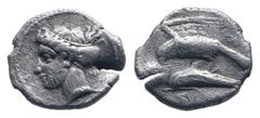 Greek Coins PAPHLAGONIA. Sinope. Circa 330-300 BC.AR Drachm.Head of nymph left, with hair in sakkos /Sea-eagle standing left, with wings spread, on dolphin left. SNG BM Black Sea 1490-1; HGC 7 399.Fin
