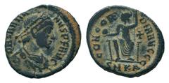Roman Imperial Coins GRATIAN.367-383 AD.Cyzicus mint.AE Follis. DN GRATIANVS PF AVG, Diademed, draped and cuirassed bust right / CONCORDIA AVGGG - SMKA, Helmeted Roma, seated facing, head left, holdin