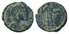 Roman Imperial Coins THEODOSIUS I.392-394 AD.Nicomedia mint.AE Follis. D N THEODOSIVS P F AVG, diademed, draped and cuirassed bust right / GLORIA ROMANORVM, Emperor standing facing, head right, holdin