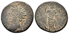 Roman Provincial Coins PISIDIA. Antioch.Commodus (177-180). Ae.ANTONINVS COMMODVS, left / COLoNEIAE ANTIOCHAE, Mên standing with foot on bucranium, facing, head, r., wearing Phrygian cap, holding long