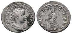 Roman Coins GORDIAN III.238-244 AD. Rome mint.AR Antoninianus.IMP CAES M ANT GORDIANVS AVG, bust of Gordian III, radiate, draped, cuirassed, right / P M TR P II COS P P, Gordian III, veiled, togate, s