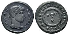 Roman Coins CRISPUS (Caesar, 316-326). Follis. Siscia. Obv: IVL CRISPVS NOB C. Laureate head right. Rev: CAESARVM NOSTRORVM / ASIS (star). VOT / V in two lines within wreath. RIC 161. Condition: Extre
