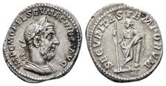 Roman Coins MACRINUS.(217-218).Rome.Denarius. Obv : MP CM OPEL SEV MACRINVS AVG. Bust of Macrinus, laureate, long bearded, draped, cuirassed, right. Rev : SECVRITAS TEMPORVM. Securitas, draped, standi