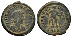 Roman Coins HONORIUS.(393-423). Cyzicus.Ae. Obv : D N HONORIVS P F AVG. Bust of Honorius, pearl-diademed, draped and cuirassed, right. Rev : GLORIA ROMANORVM //SMKB. Emperor, head right, standing faci