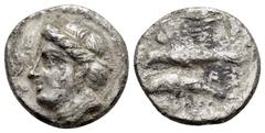 Greek Coins PAPHLAGONIA.Sinope.(Circa 330-300 BC).Drachm. Obv : Head of nymph left, with hair in sakkos; aphlaston to left. Rev : ΦΑΓΕΤΑ / ΣINΩ. Sea-eagle standing left, with wings spread, on dolphin 