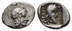 Greek Coins DYNASTS of LYCIA.Kherei.Dynast of Xanthus.(425-410 BC).Tetrobol. Obv : Helmeted head of Athena to right. Rev : Head of satrap in Persian headdress, all in incuse square. SNG Aulock 4173 va
