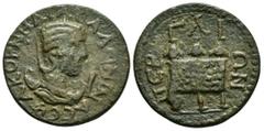Roman Provincial Coins PAMPHYLIA, Perge. Salonina (253-268). Ae 10 Assaria. Obv : KOPNHΛIA CAΛΩNINA CЄB. Diademed and draped bust of Salonina set on crescent, right. I (mark of value) before. Rev : ΠЄ
