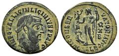 Roman Coins LICINIUS I.(308-324).Alexandria.Follis Obv : IMP C VAL LICIN LICINIVS P F AVG. Head of Licinius, laureate, right. Rev : IOVI CONSER-VATORI AVGG. Jupiter, nude, chlamys spread, standing lef