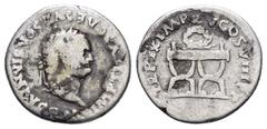 Roman Coins TITUS.(79-81).Rome.Denarius. Obv : IMP TITVS CAES VESPASIAN AVG P M. Laureate head right. Rev : TR P IX IMP XV COS VIII P P. Curule chair surmounted by wreath. RIC II 108. Condition : Very