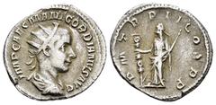 Roman Imperial Coins GORDIAN III.(238-244).Rome.Antoninianus. Obv : IMP CAES M ANT GORDIANVS AVG. Radiate draped and cuirassed bustof Gordian III to right. Rev : P M TR P II COS P P. Fides standing le