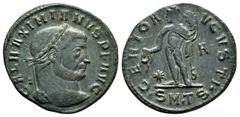 Roman Imperial Coins MAXIMINUS II.(309-313).Thessalonica.Follis. Obv : CAL MAXIMINVS P F AVG. Head of Maximinus Daia, laureate, right. Rev : GENIO AVGVSTI. Genius, wearing modius, sometimes radiate, n