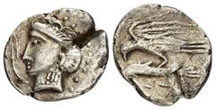 Greek Coins PAPHLAGONIA.Sinope. (330-300 BC).Temporary imitation.Drachm. Obv : Head of nymph left, hair in sakkos; aphlaston to left. Rev : Sea-eagle standing left, wings spread, on dolphin left. Cond