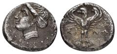 Greek Coins PAPHLAGONIA.Sinope.(Circa 330-250 BC).Hemidrachm. Obv : Head of nymph left, with hair in sakkos. Rev : ΣΙ - ΝΩ. Eagle facing, head left, wings displayed. SNG BM Black Sea 1492; HGC 7, 394.