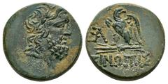 Greek Coins PAPHLAGONIA.Sinope.Struck under Mithradates VI.(Circa 95-90 or 80-70 BC).Ae. Obv : Laureate head of Zeus right. Rev : ΣΙΝΩΠΗΣ. Eagle, with head right and wings spread, standing left on thu