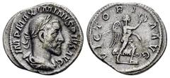 Roman Imperial Coins MAXIMINUS THRAX.(235-238).Rome.Denarius. Obv : IMP MAXIMIANVS PIVS AVG. Laureate, draped and cuirassed bust right. Rev : VICTORIA AVG. Victory advancing right with palm branch and