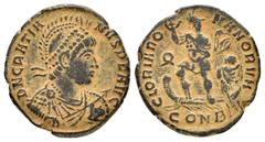 Roman Imperial Coins GRATIAN.(367-383).Constantinople.Ae. Obv : D N GRATIANVS P F AVG. Diademed, helmeted, draped and cuirassed bust right, holding spear. Rev : GLORIA ROMANORVM CONB. Gratian standing