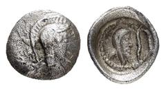 Greek Coins DYNASTS of LYCIA.Kherei.(Circa 410-390 BC).Obol Obv : Helmeted head of Athena right. Rev : Head of Kherei right, wearing Persian tiara, within incuse circle. Condition : Good very fine. We