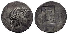 Greek Coins LYCIA. Lycian League. Masicytes.(Circa 27-20 BC).Hemidrachm. Obv : Λ - V. Laureate head of Apollo right. Rev : M - A. Lyre; tripod to right; all within incuse square. RPC I online 3310; Tr