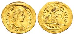 Byzantine Coins JUSTINIAN I.(527-565).Constantinople.Semissis. Obv : D N IVSTINIANVS P P AVG. Diademed, draped and cuirassed bust right. Rev : VICTORIA AVGGG CONOB. Victory seated right on shield, ins