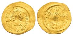 Byzantine Coins JUSTINIAN I.(527-565).Constantinople.Semissis. Obv : D N IVSTINIANVS P P AVG. Diademed, draped and cuirassed bust right. Rev : VICTORIA AVGVSTORVM CONOB. Victory advancing right head l