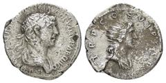 Roman Imperial Coins TRAJAN.(98-117).Rome.Denarius. Obv : IMP CAES NER TRAIAN OPTIM AVG GER DAC PARTHICO. Laureate and draped bust of Trajan right. Rev : P M TR P COS VI P P SPQR. Radiate and draped b