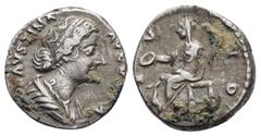 Roman Imperial Coins FAUSTINA II.(Augusta, 147-175).Rome.Denarius. Obv : FAVSTINA AVGVSTA. Draped bust right. Rev: IVNO. Juno, draped, seated left on low seat, holding patera in extended right hand an