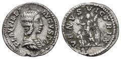 Roman Imperial Coins PLAUTILLA.(Augusta, 202-205).Rome.Denarius. Obv : PLAVTILLA AVGVSTA. Draped bust right. Rev : VENVS VICTRIX. Venus standing left, holding apple and palm and leaning upon round shi