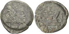 Antike Münzen Antike Römer Münzen Römische Republik Anonym, As (21,52g), 209-208. Av.: Doppelkopf des bärtigen Ianus. Rev.: ROMA Prora nach rechts. Darüber I, davor Anker. Cr. 50/3. Syd. 145, ss.