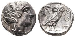 Antike Münzen Münzen Antike Griechen ATTIKA, Athen, Tetradrachme (17,09 g), 454/404 v. Chr. Av.: Kopf der Athena nach rechts. Rev.: Eule mit zugewandtem Kopf nach rechts, links daneben Olivenzweig und