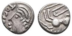 Antike Münzen Antike Kelten Sequaner, Quinar (1,88 g), 100-50 v. Chr. Av.: Kopf nach links, in Umschrift: TOGI[RIX]. Rev.: Springendes Pferd nach links. DT 3248, LT 5550, ss-vz.