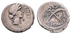 Fritz Taeger Collection Antike Römer Münzen Römische Republik Q. Sicinius für Cn. Pompeius Magnus, Denar (3,72g), 49 v. Chr., Rom. Av: Kopf der Fortuna Populi Romani nach rechts, davor "FORT", dahinte