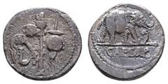 Fritz Taeger Collection Antike Römer Münzen Römische Republik C. Julius Caesar, Denar (3,27g), 49 v. Chr., Heeresmünzstätte in Gallien. Av: Elefant nach rechts, im Abschnitt darunter "CAESAR". Rev: Pr