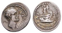 Fritz Taeger Collection Antike Römer Münzen Römische Republik Cn. Domitius Ahenobarbus, Denar (3,88g), 41 v. Chr., unbestimmte Münzstätte. Av: Männlicher Kopf nach rechts, davor "AHENOBAR". Rev: Prora