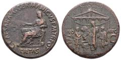 Fritz Taeger Collection Antike Römer Münzen Römische Kaiserzeit Caligula, 37-41, Sesterz (26,86), Rom. Av: Thronende Pietas nach links, darum Umschrift. Rev: Stehender Kaiser mit Stieropfer und zwei D