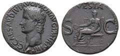 Fritz Taeger Collection Antike Römer Münzen Römische Kaiserzeit Caligula, 37-41, As (11,20g), Rom. Av: Büste nach links, darum Umschrift. Rev: Sitzende Vesta mit Patera und Zepter nach links zwischen 