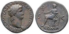 Fritz Taeger Collection Antike Römer Münzen Römische Kaiserzeit Nero, 54-68, Sesterz (25,86g), Rom. Av: Kopf nach rechts, darum Umschrift. Rev: Auf einem Küris sitzende Roma mit Victoria nach links zw
